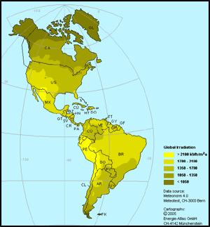 solar insolation map of the americas