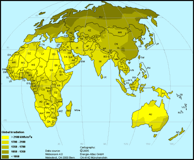 solar insolation map of the rest of the world